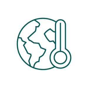 Line art symbol of Earth beside thermometer.