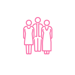 Line art symbol of two women standing in front of man.