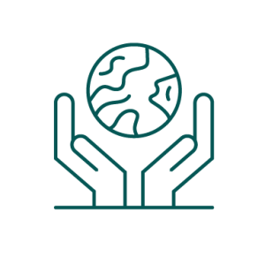 Line art symbol of Earth floating between two hands.