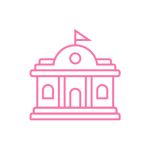 Line art symbol of government building with flag.