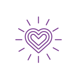 Line art symbol of heart with lines radiating from it