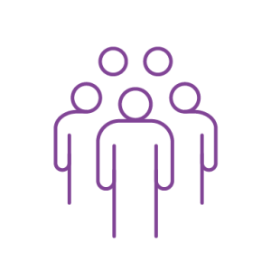 Line art symbol of five humans standing together.